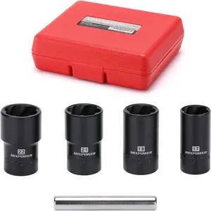5 Pieces 1/2" Drive Nut and Bolt Extractor Set, Lug Nut Remover Extractor Tool, 17 19 21 22mm & 12mm Center Bar, Twist Tool Set