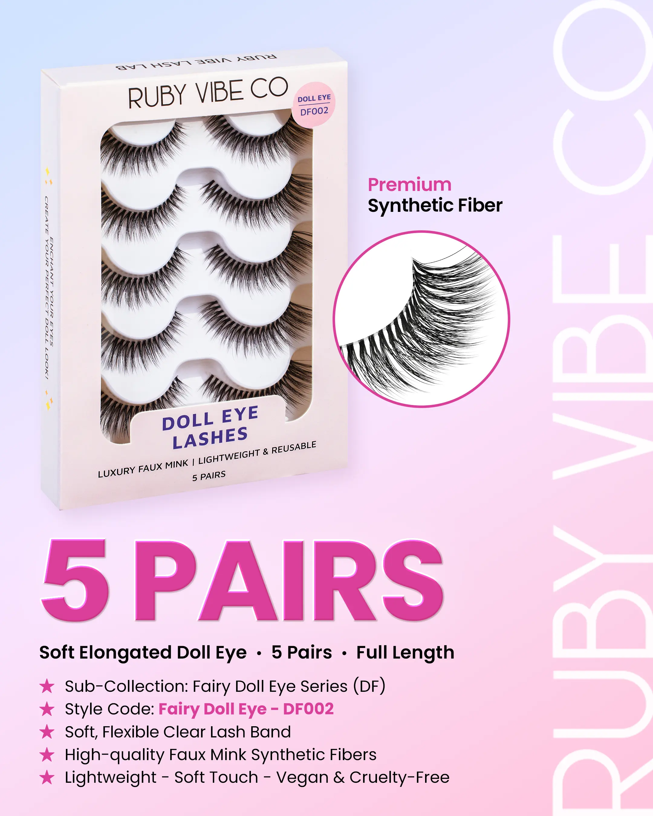 [RUBY VIBE CO] Spiky Wisps WS003 Faux Mink Lashes Ultra-Lightweight Soft Flexible Band 5 Pairs Full Length for Striking Eye Definition Bold Eyelash Extensions