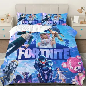 3PCS Duvet Cover Set, 1 Duvet+2 Pillowcases(Without filler), Fortnite Gaming Adventure  Colorful theme, New Year bedding set, Gamer Room  Playroom Gaming Lounge Bedroom Suitable for decoration scene.