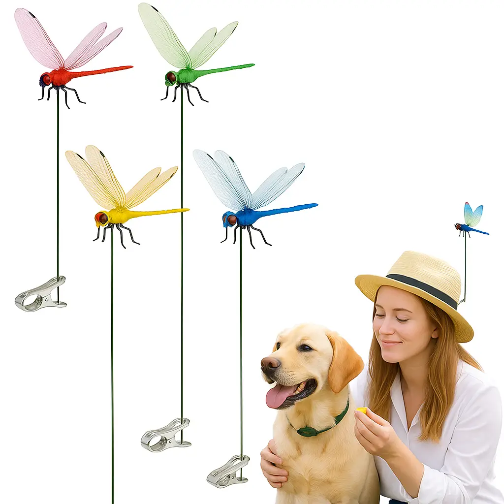 Outdoor Dragonfly Rod Clip, Garden Metal Dragonfly Clip. Natural Organic Concept, 3D Dragonfly Garden Decoration, Creative Home Accessories