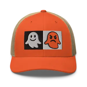 Premium Rustic Orange and Khaki Yupoong 6606 Trucker Cap with Puff Embroidery Ghosts