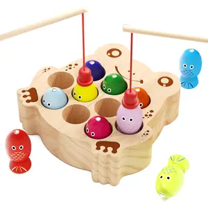 Magnetic Frog Fishing Game, Wooden Montessori Toy for Color Sorting and Fine Motor Skills, Perfect for Toddlers 1-5 to Reduce Screen Time, Complete Set with Double Rods for Parent-Child Bonding
