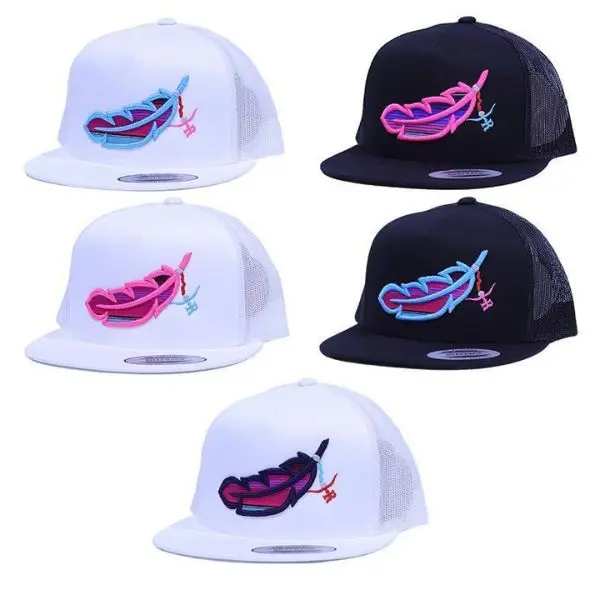 Feathered Outlaw Snapback Hat, Black & Hot Pink Mesh Trucker Cap, Bold Western-Inspired Streetwear Hat for Men & Women