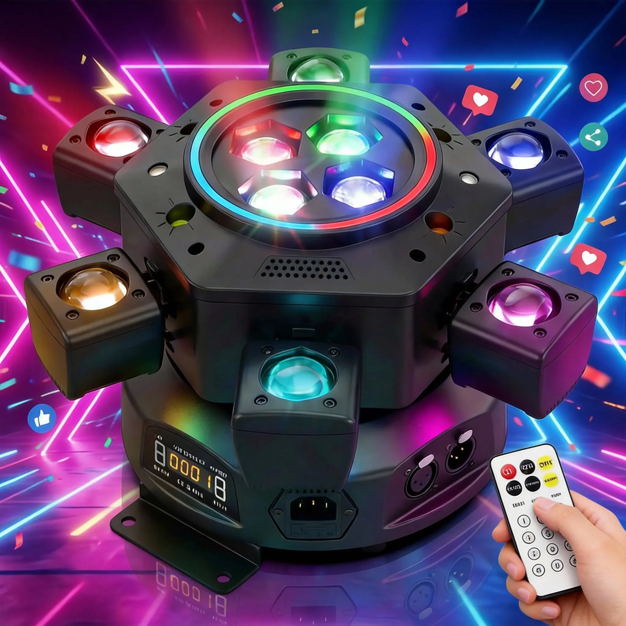 180W DJ stage light for parties, 6-in-1 LED RGBW 6-arm DJ light for parties, supports DMX-512 and sound control, party stage light summerwins