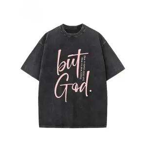 Vintage Creative Pattern There Is No Way But God Made A Way Printed Washed T Shirt Heavyweight 230g Cotton Off Shoulder Style