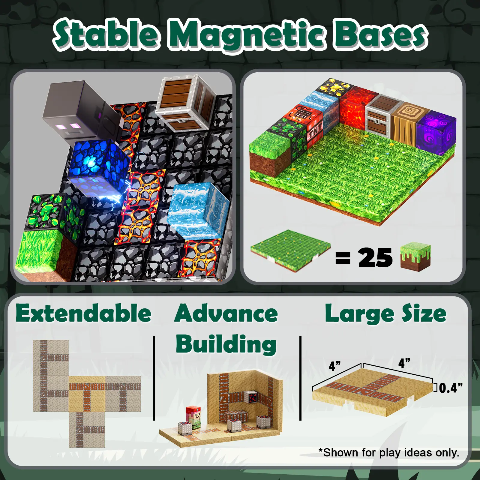 200PCS Magnetic Blocks with 8 Base Plate - 24PCS Light Blocks