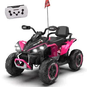 24V Kids Ride On Electric XXXL ATV with Parent Control Four-Wheel Shock Absorber English Storytelling Music Lights USB MP3 Bluetooth Speeds 1.24-3.73MPH for Ages 3-10