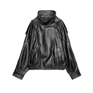 Fashion Black Leather Jacket Women's Clothing Autumn Winter New Loose Casual Coat PU Leather Motorcycle Jacket Women's Top