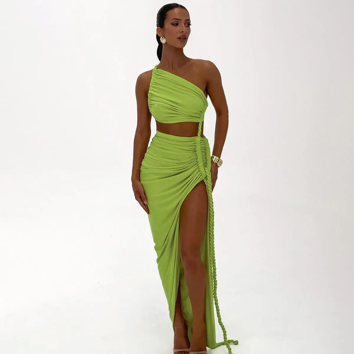 Asymmetric Braided Strap High Slit Maxi Dress for Women's 2025 Summer Sexy Casual Elegant Party Club Dating Dress Beach Vacation Outfits Dresses