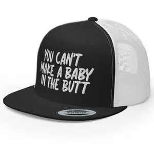 RIVEMUG You Can't Make a Baby in The Bu** Flat Bill Embroidered Inappropriate Trucker Hat High Crown Adjustable Funny Adult Humor Party Cap