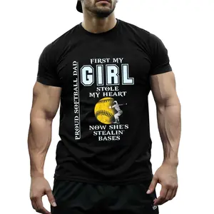 Softball Dad Humor Tee- 100 Cotton, Short Sleeve Crew Neck T- Shirt for Men Casual& Comfy Breathable Summer Wear Non- Transparent, Geometric Print