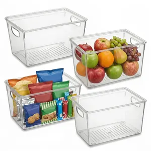 4 Pack Clear Storage Bins with Lids Stackable, Large Plastic Storage Bins with Handle for Pantry Organization and Storage, Perfect Containers for Fridge Organizer, Freezer, Kitchen, Cabinets, Bathroom