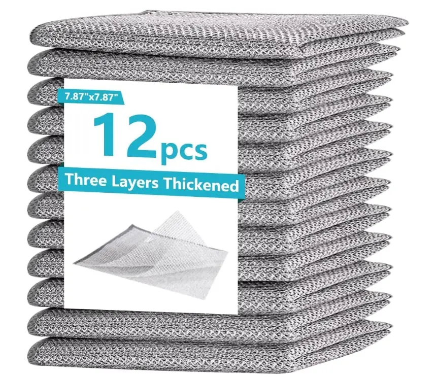 12 Counts Multipurpose Wire Dishwashing Rag, Double Layer Multipurpose Fiber Cleaning Cloth, Wire Miracle Cleaning Cloths Metallic Dish Cloths for for Wet and Dry Washing