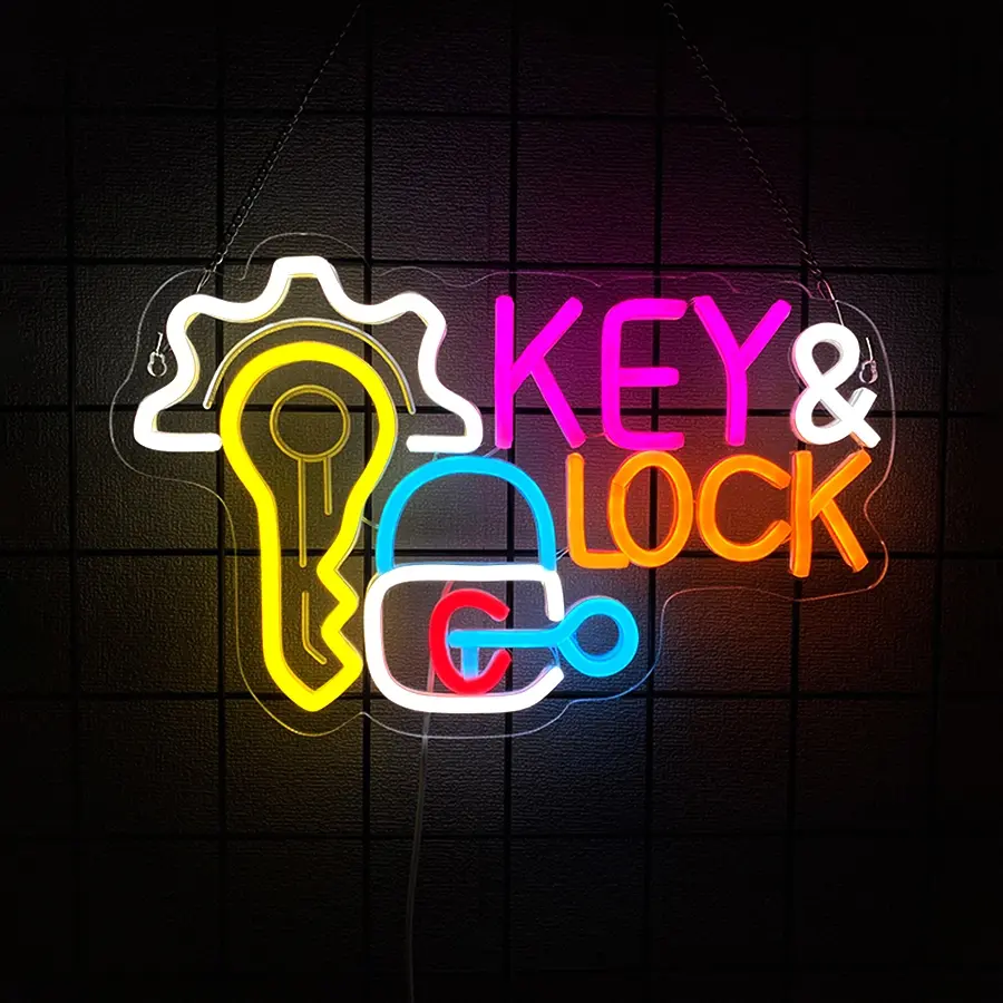 Lock & Key  neon sign Custom  Light for Business Logo, Home, Event, office, Wedding – Bright, Energy-Saving Wall Decor