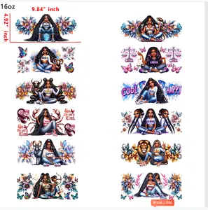 (U52) 12 PCS black girl zodiac sign UV DTF Cup wraps sticker decals 16OZ tumbler water proof