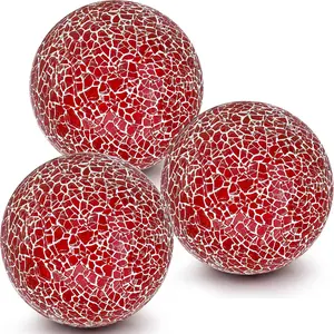 3 count Mosaic Sphere Balls Decorative for Bowls,3.15 Inch Red Orbs Glass Balls for Centerpiece Bowls,Mosaic Sphere for  Decoration Dining Table