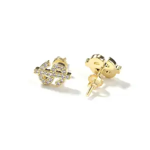 Bold US Dollar $ Sign Iced Studs - 5A Zircon Blingy Hiphop Drip Statement Earrings