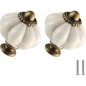 6 Pack Antique White Pumpkin Ceramic Cabinet Knobs Vintage Drawer Pulls with Screws for Closet Cupboard Dresser Drawer DIY Home Project