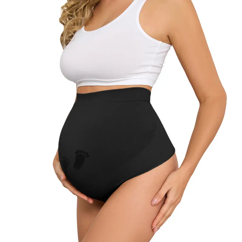 Maternity Thongs for Women, Seamless Maternity Underwear Over Bump Maternity Panties for Pregnant Women, Comfortable Maternity Underwear for Big Bump with Baby Footprint,Stretchable Maternity Underwear Grow With Bump Pregnancy