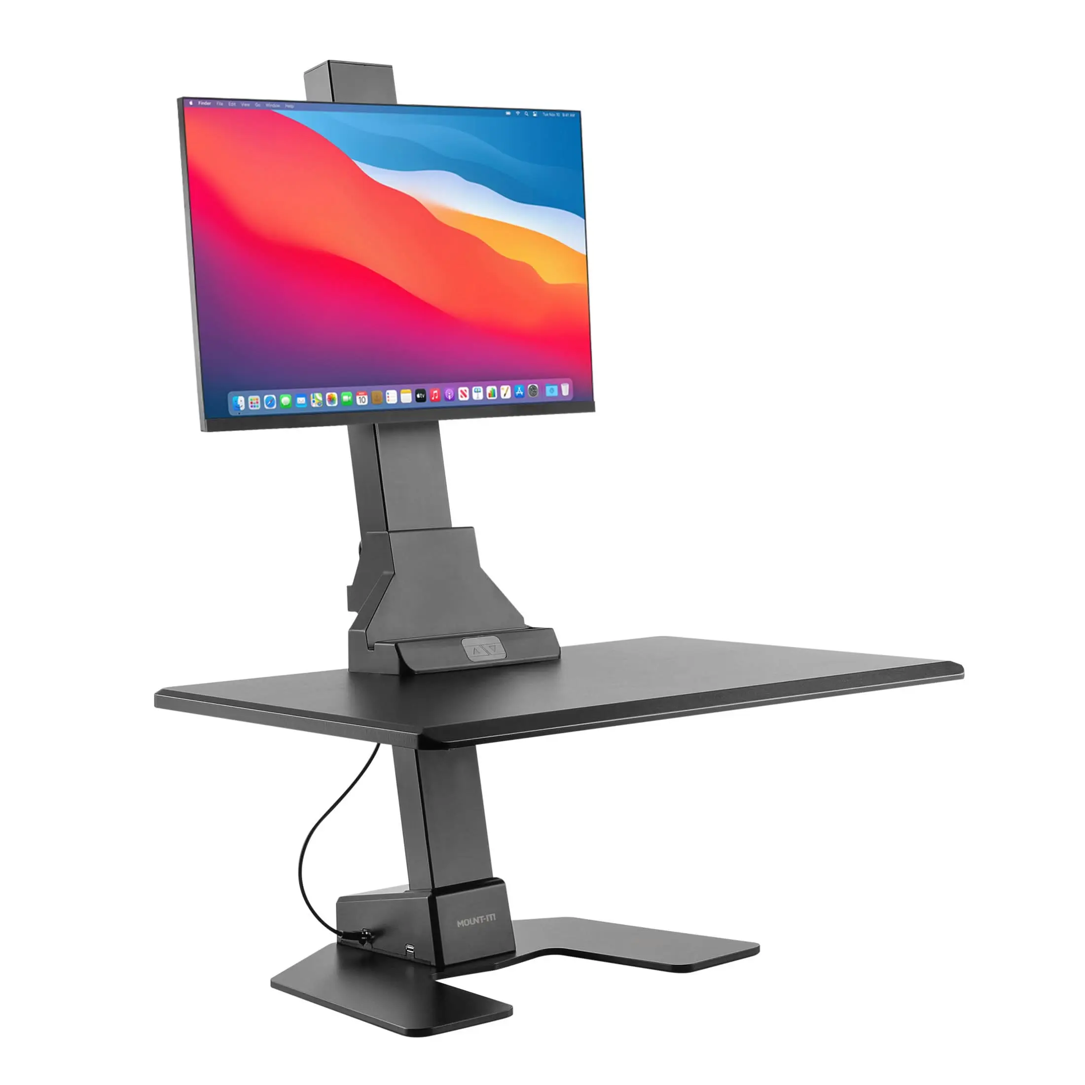 MOUNT-IT! Standing Desk Converter - Height-Adjustable Sit-Stand Ergonomic Home Office Computer Riser with Built-In Monitor Mount, Convenient Slot for Smartphone or Tablet, for Home/Office Workstations