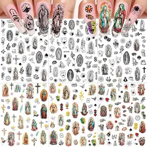 6 Sheets Chicano Nail Art Stickers Decals for Women Manicure, 3D Halloween Self-Adhesive Chicana Gansta Guadalupe Nail Decals Stickers Cross, Mexico Chola Nail Charms Party Rave Accessories