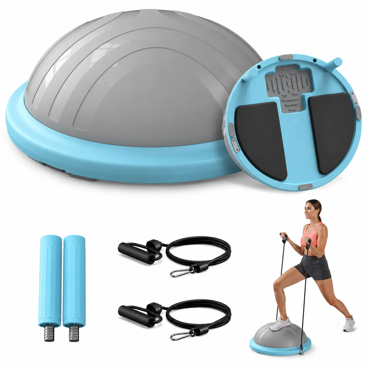 3-in-1 Balance Ball Trainer, 18 Inch Lightweight Yoga Stability Ball with Resistance Bands & Foot Pump, 300LBS Weight Capacity, Home Fitness & Physical Therapy Equipment, Fitness For Everyone