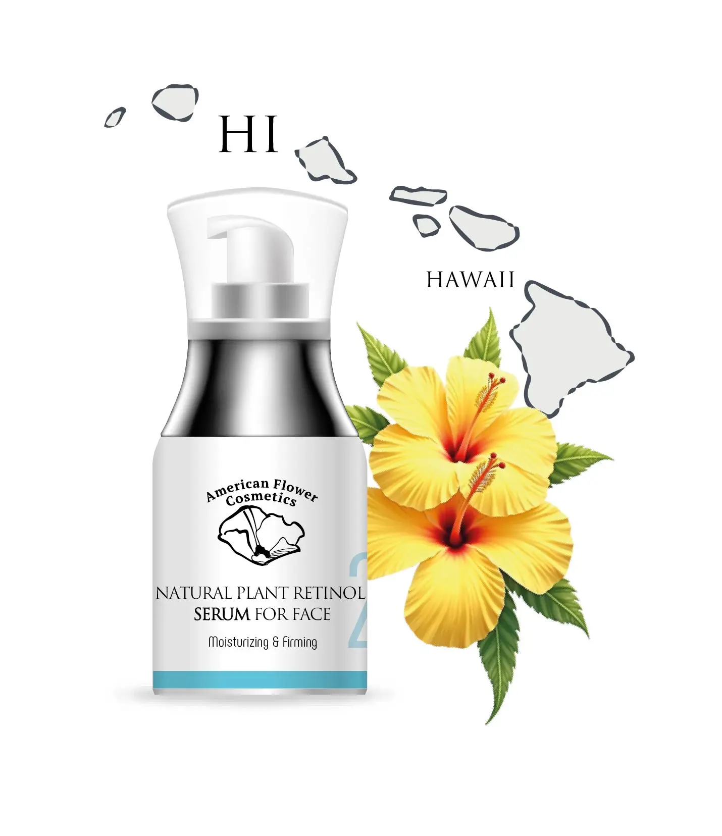 AMERICAN FLOWER COSMETICS Plant Retinol Face Serum with Bakuchiol, Hibiscus & Camellia - Vegan Safe, Plant-Based, Fragrance-Free, Cruelty-Free Skin Repair Serum - Firms, Hydrates, Refines Lines, 1 fl oz
