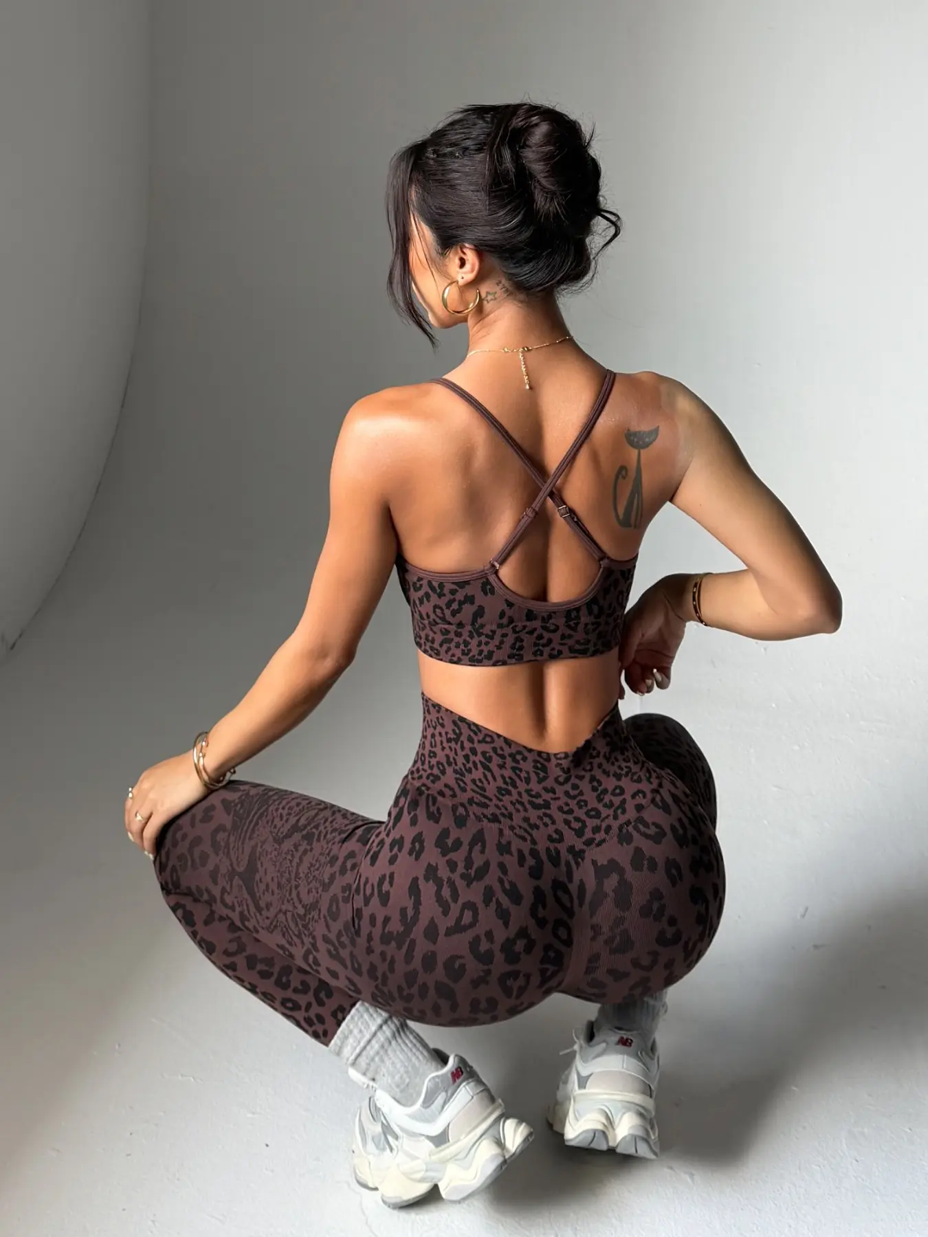 Women's Sporty Leopard Print Tight-Fitting Elastic Sports Set, Animal Pattern Sportswear, Fitness Clothing, Casual Outdoor Wear, Walking Cycling Hiking Yoga