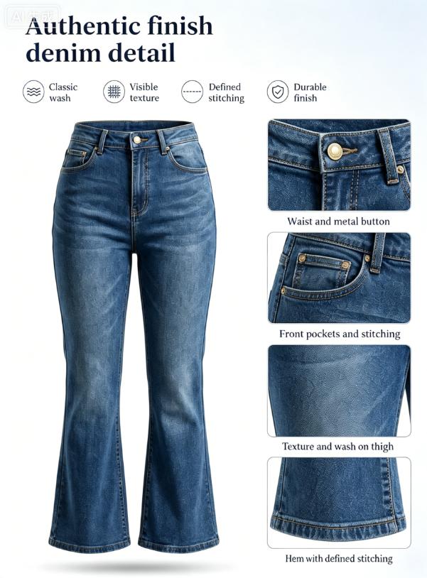 【Plus Size】Women's Plus Size Elastic Slim-Fit Solid Lace Flared Jeans, Comfy Breathable Casual Lounge Trousers for Daily Wear, All-Season Bottoms WH48