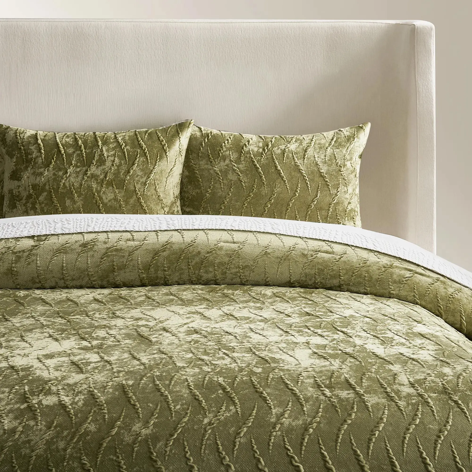 Z Gallerie Eve Textured Velvet Quilt Set - Pistachio, Soft Bedroom Bedding Set, Soft Bedding Sets