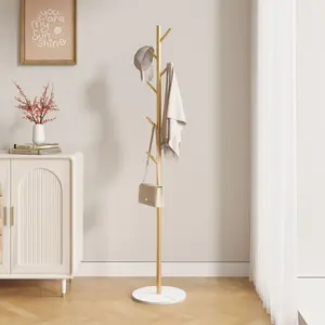 Golden Metal Freestanding Heavy-Duty Clothing Rack with Marble Base Multipurpose Garment Hanger for Bedroom Hat Scarf Jacket Sturdy Coating Rack Easy to Assemble  stand