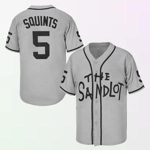 Michael "Squints" #5 The Sandlot Bel Air Short Sleeve Squints Yeah-Yeah Baseball Jersey White with Black Accents Sports Top