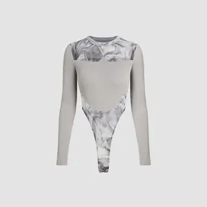 Cider [size 2-10] Mesh Round Neck Contrasting Binding Abstract Bodysuit