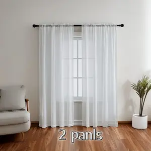 2pcs Renter-Friendly White Sheer Curtains, Rod Pocket Easy Install Voile Drapes, Budget Friendly Light Filtering Window Treatments, Minimalist Design