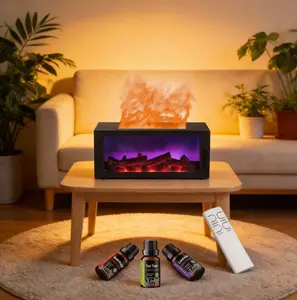 Home Spa Essential: Flame with 7-Color Night Light – Quiet, Stylish & Perfect for Bedroom Portable Aroma  fireplace control humidifier Colorful Compact Smart Aromatherapy cool mist Multifunction Color-Changing Ultrasonic custom timer RGB Lighting Diffuser