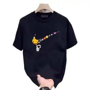 Men's Fashion Cotton Graphic T-shirt with Space Planet Elements Breathable Comfortable Machine Washable Unisex Design Perfect for Summer Casual Wear Shirts Men Good Tees 052 Menswear Top Streetwear Tshirt Tropical Crewneck