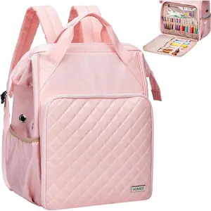 Knitting Bag Backpack, Crochet Storage Organizer, Large Yarn Holder with Custom Front Pocket for Crochet Accessories and Supplies, Pink