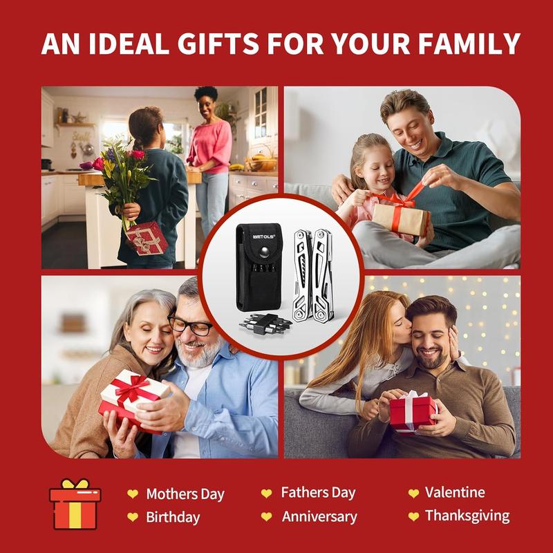 WETOLS 21-in-1 Multitools with Pocket Knife, Stainless Steel Self-locking Pliers with 8 Screwdriver Bits, Multi Tool Camping Gear, EDC Knife with Pouch for Outdoor Survival,  Gift for Christmas,New Year