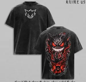 Shadow Ghost Creature Gengar Anime Graphic T Shirt Vintage Washed Oversized Streetwear Tee Dark Monster Smile Red Aura Aesthetic Unisex Gift for PKM Fans NGO