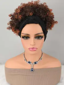 Women's Wavy Hair Wig with Fringe, Curly Hairband-Style Wig, Synthetic African Fluffy Wave Wig, Short Curly Hairstyle, Stylist Friendly Wig
