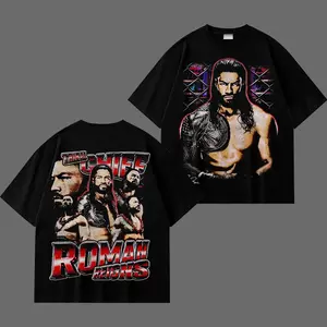 [WWE] Roman Reigns V2 Tribal Chief Wrestling Graphic T-Shirt, WWE Champion Inspired Streetwear Tee, Bloodline Era Red Black Design, Undisputed Title Shirt, Oversized Cotton Unisex Casual Outfit, Retro Style Fan Apparel Gift