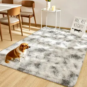 Cloud White and Gray Tie-Dye Shag Rug,Soft Fluffy Modern Carpet, Neutral Boho Chic Floor Rug for Bedroom & Living Room-S