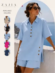 Women’s Linen 2 Piece Set Short, Casual Vacation, Resort Wear Matching Set, Beach Summer Lounge for Travel, Comfortable & Stylish