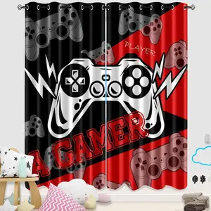 2-Piece Curtain Set, Kids Game Curtains for Boys Bedroom, Teenage Video Gaming Semi-Sheer & Curtains, Washable, Window Curtain
