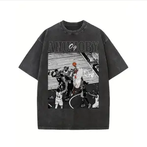 Retro Wash Og Anunoby Game Winning Shot Graphic T Shirt Classic Basketball Player Signature Print Loose Fit Hip Hop Sport Tee For Basketball Fans Daily Street Outfit