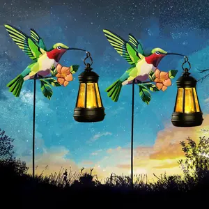 RUIDEL MICHAELS 2pcs set of spring and summer solar lights, outdoor solar garden lights, statues, outdoor solar hanging lights, solar courtyard decorations, outdoor solar animals, hummingbirds, solar lights, courtyard garden party decorations