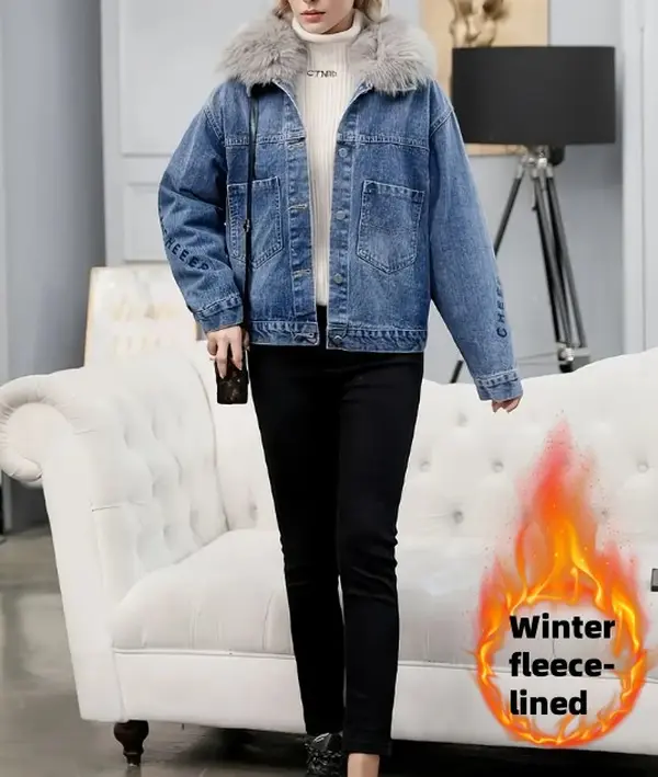 Women's Petite Cotton Blend Denim Jacket - Comfortable Tops Coats Garment, Structured Look, Casual Style, All Seasons, Machine Washable, Long Sleeve, Travel City Outfits
