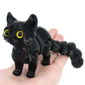 Cute 3D Printed Cat Figurine, Jointly Moveable Desk Ornament, Gift Birthday Present Toy Model, Office Desktop Decoration, Collectible Figurine