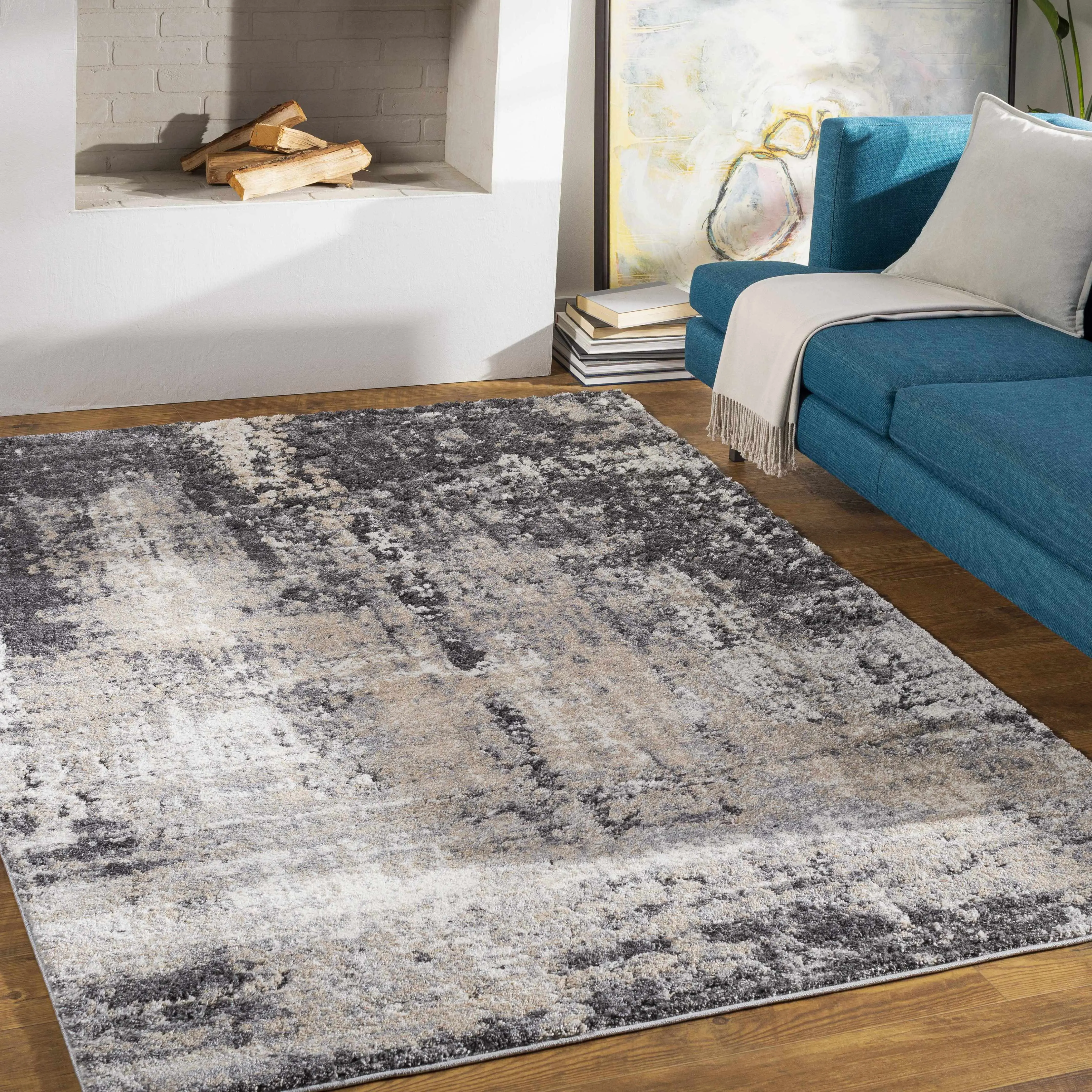 Witchford Thick Charcoal Abstract Rug, Contemporary Decorative Home Decor Piece for Modern Indoor Areas, Abstract Rugs, Contemporary Decorative Rug