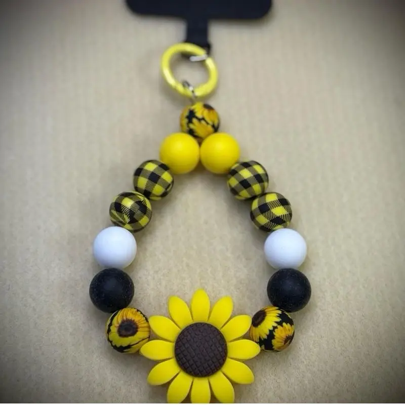 Phone Chain with Yellow Beads and sunflower Charm for Stylish Accessory
